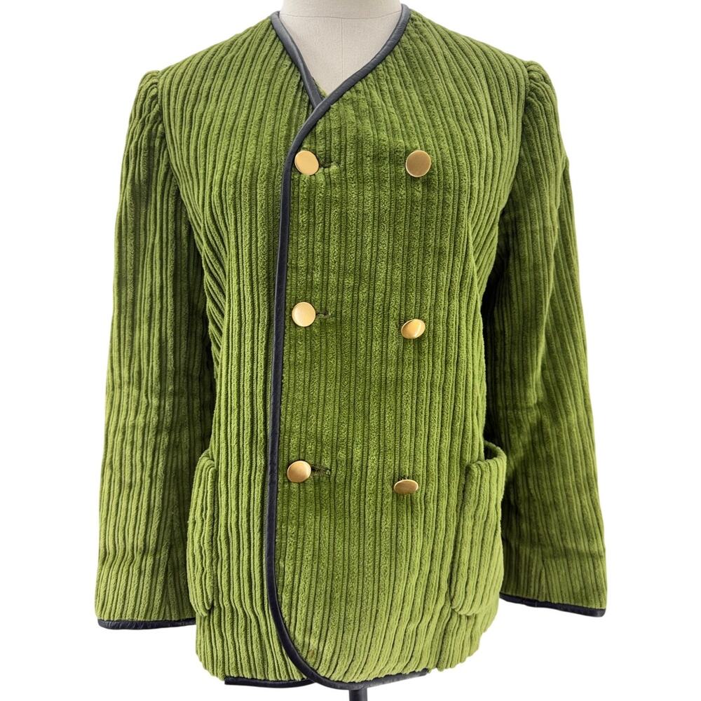 Vintage 90s Ellen Bauer Green Corduroy Double Breasted Mod Jacket